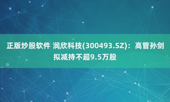 正版炒股软件 润欣科技(300493.SZ):高管孙剑拟减持不超9.5万股